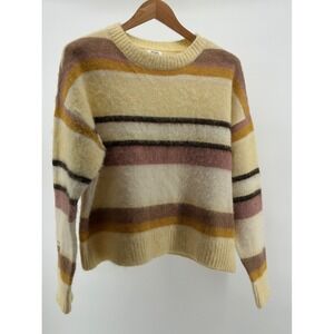 Ana Sweater Womens L Striped Cold Weather Layers‎ Winter Cozy Fuzzy Neutral Warm